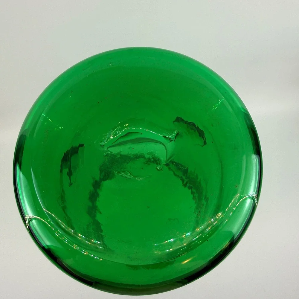 Mid Century Green Glass Large Prunt Blob Floor Vase 18